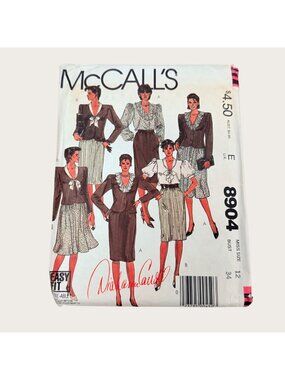 Vintage 1980s McCalls Sewing Pattern 8904 Misses Jacket Blouse Skirt Size 12